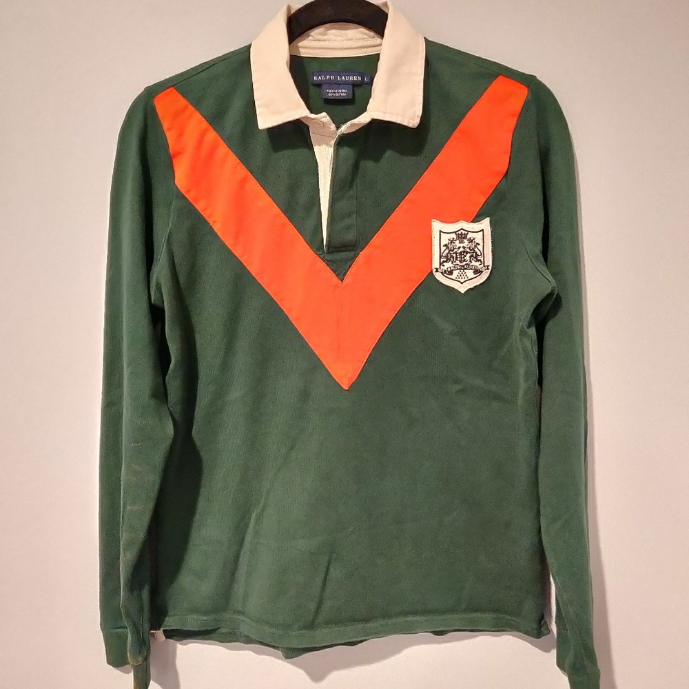 Vintage Womens Ralph Lauren V Stripe Rugby Shirt L